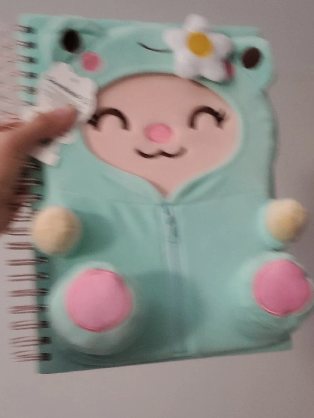 Chase Wonder Plush Zippered Kids Notebook - Mint with Pink Accents